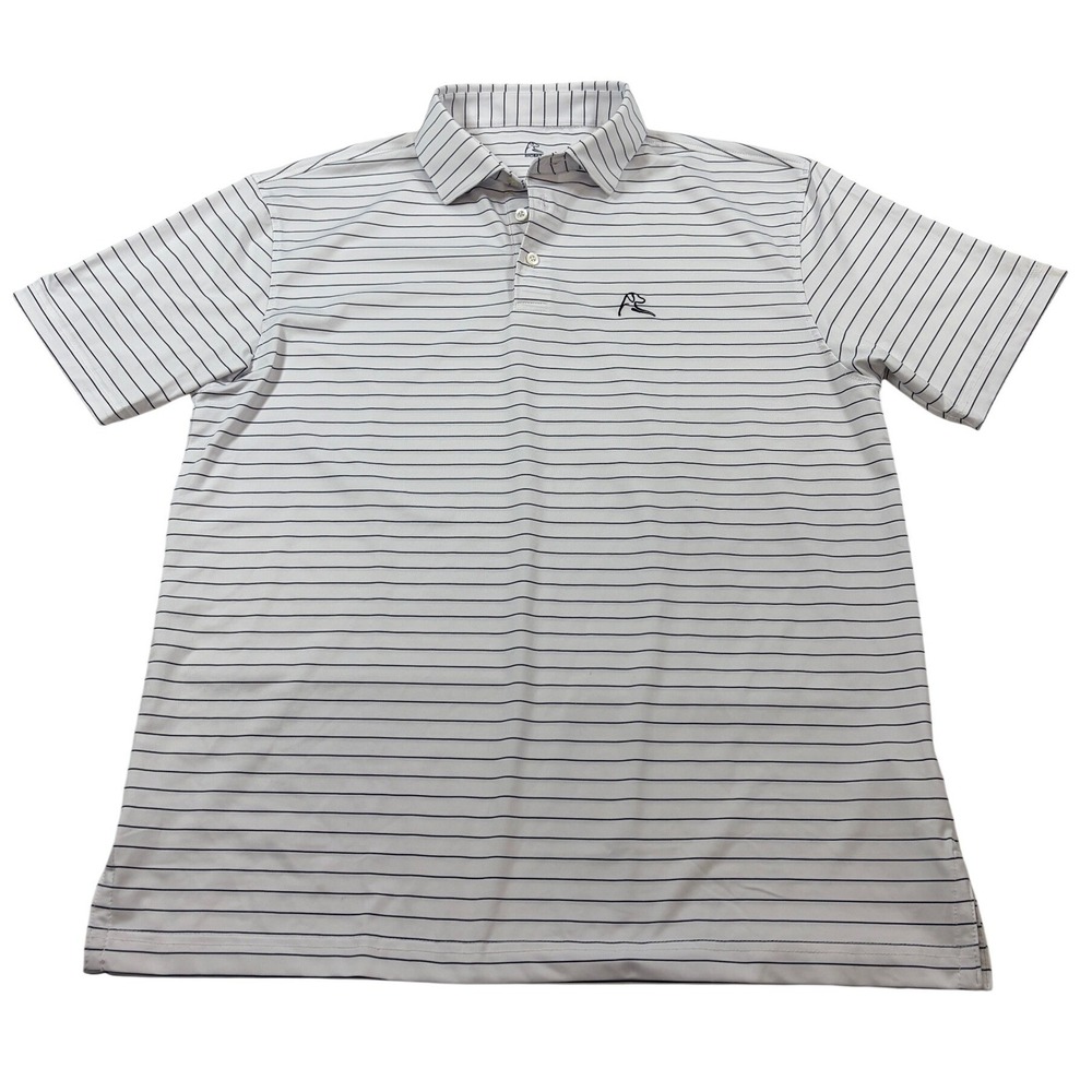 Rhoback Mens Performance Polo Shirt White Navy Striped Short Sleeve Large FLAW